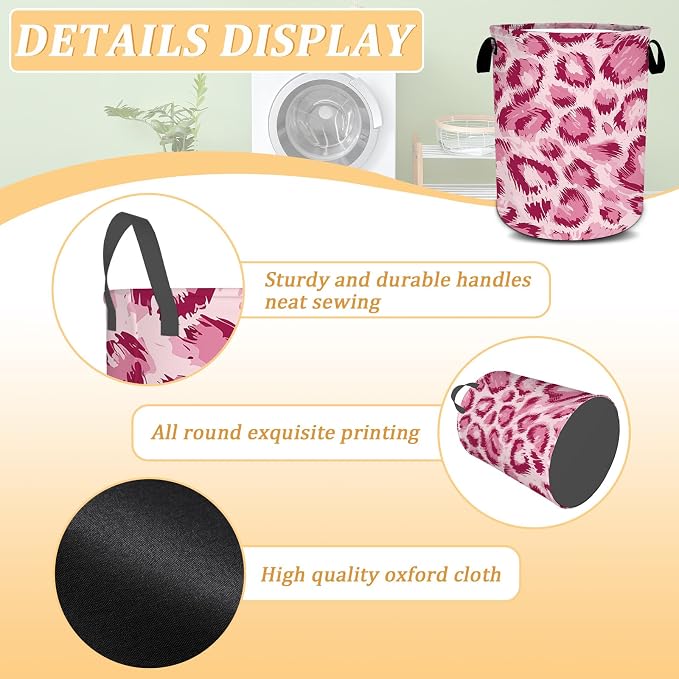 Pink Leopard Print Laundry Basket, Animal Skin Laundry Hamper Foldable - Image 6