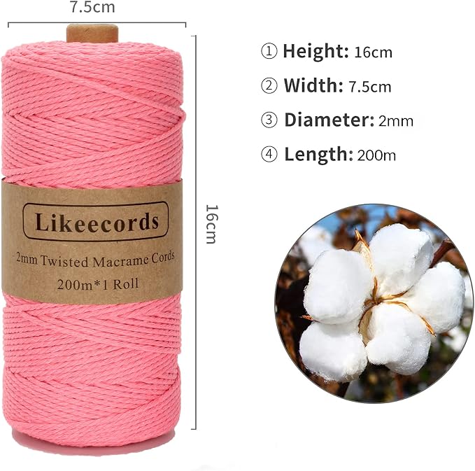Macrame Cord, 2mm x 219yard Cotton Twine String Cord, Natural White Cotton Rope - Image 2
