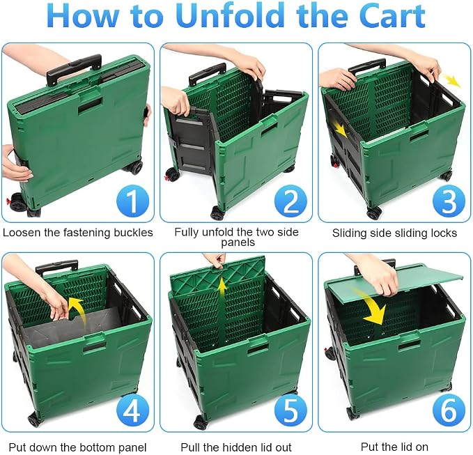 Foldable Shopping Utility Cart Portable Rolling Crate Handcart - Image 5
