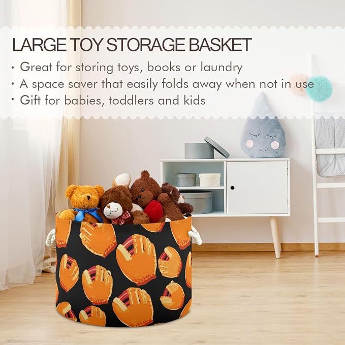 DOMIKING Large Storage Basket Baseball Glove Black Storage Bin Box Organizer - Image 5