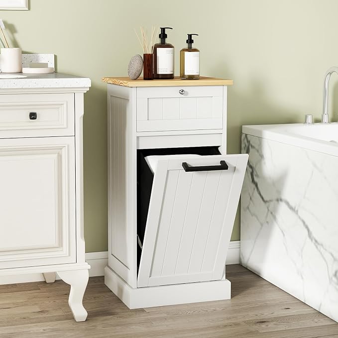 Giantex Tilt Out Laundry Hamper Cabinet, Bathroom Storage Cabinet - Image 3