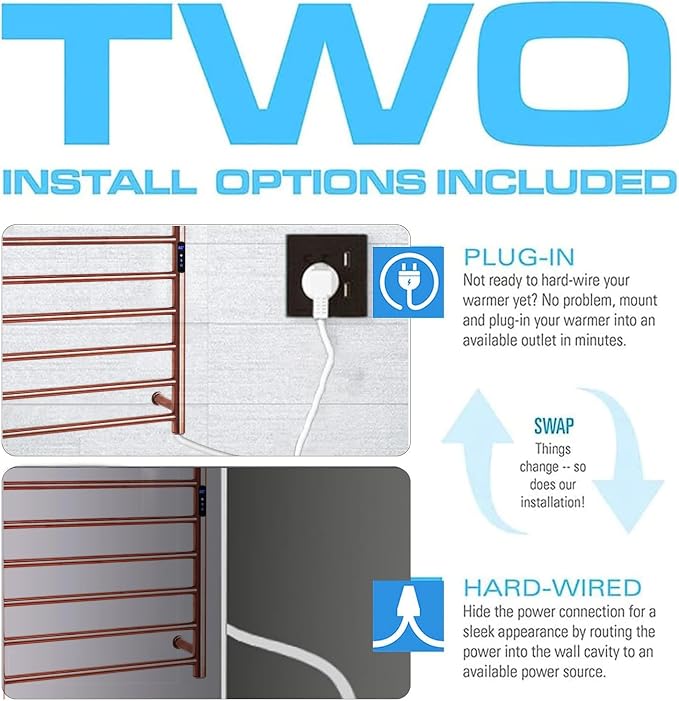 Luxury Towel Warmer Wall Mount Electric Plug-in/Hardwired Heated Towel Rack - Image 7