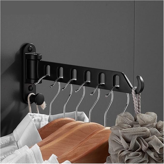 Drying Rack Black Folding Clothes Rack Wall Mounted Telescopic Clothes Rack - Image 5