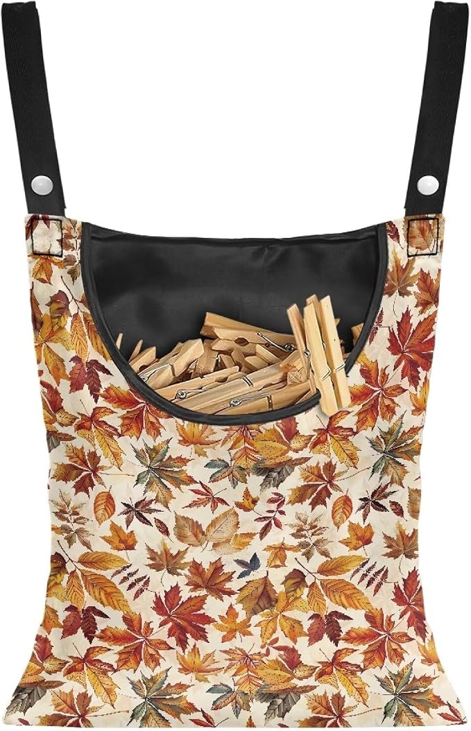 Fall Maple Clip Storage Bag Portable Laundry Clothes Pin Holder Machine by Psesaysky