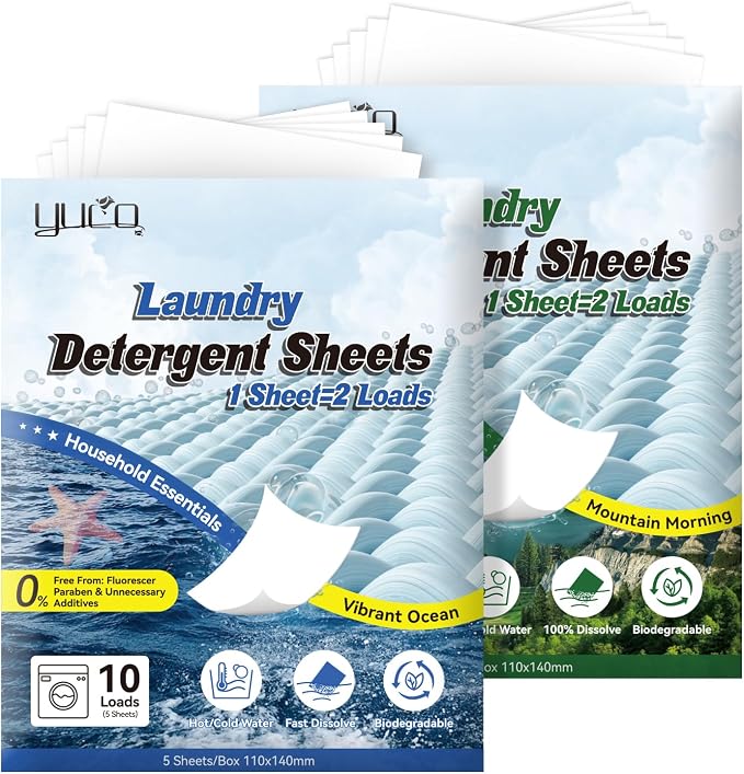 YUCO Travel Size Laundry Detergent Sheets 2 Pack of 5 Sheet, Envelope Pouch by YUCO