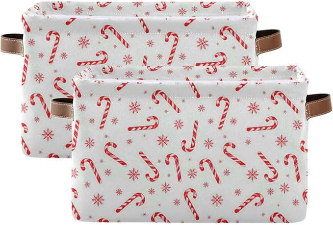 Pfrewn Christmas Winter Storage Basket Candy Cane on A White Collapsible - Image 2