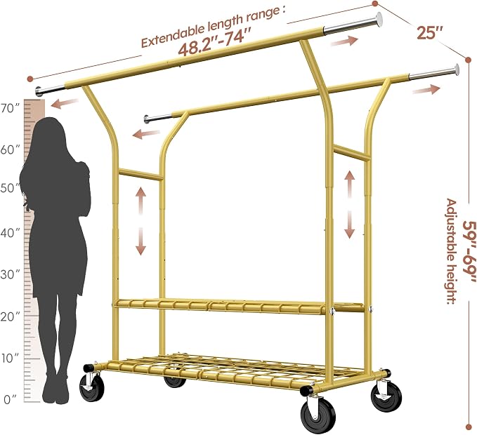 Raybee 74" W Clothes Rack Load 630 LBS, Clothing Racks - Image 8