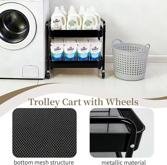 2 Tier Rolling Cart with Wheels - Image 4