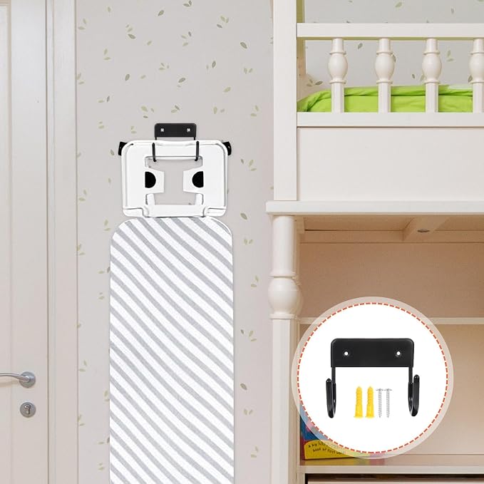 FUOYLOO Ironing Board Hanger Wall Mount Rack Black Heavy-Duty Utility Hook - Image 8