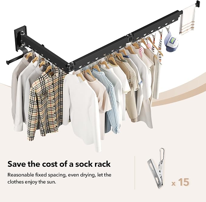 Wall Mounted Clothes Hanger, Clothes Drying Rack, Laundry Drying Rack, Clothes - Image 4