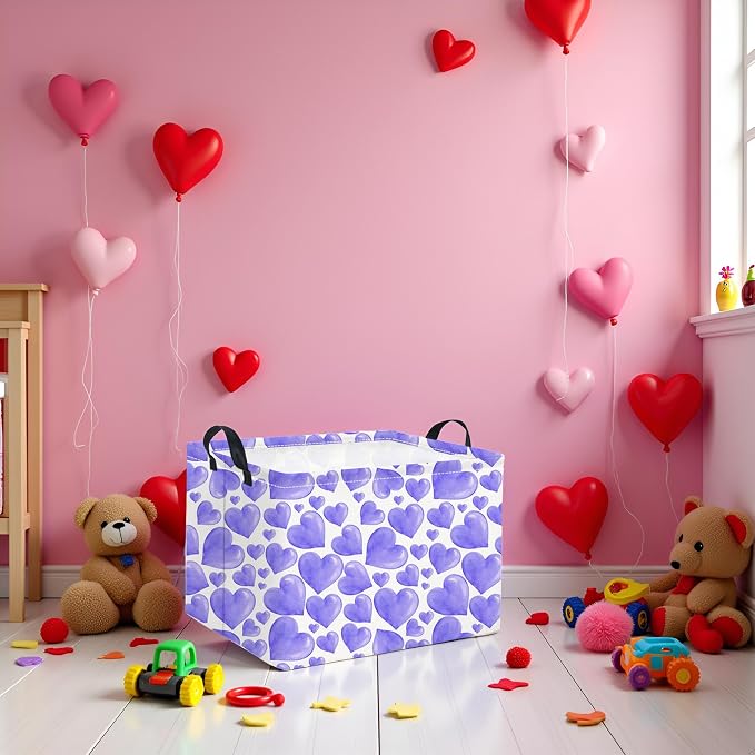 HIYAGON Rectangular Valentines Basket Fabric Storage Bin Storage Boxes - Image 3