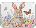 Cute Bunny and Blooming Flowers Dish Drying Mat Super Absorbent Drying Mat by susiyo