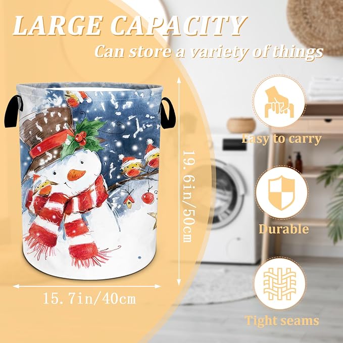 Christmas Laundry Basket, Winter Snowman Laundry Hamper Foldable Waterproof - Image 2