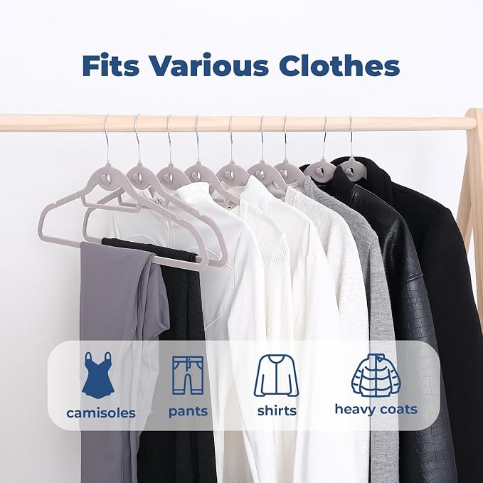 Grey Velvet Hangers 50 Pack, Felt Covered Non Slip Fabric - Image 7