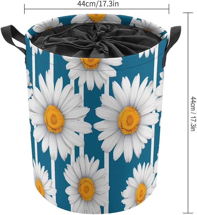 Daisy Stripes Round Laundry Bag Collapsible Storage Hamper Basket - Image 2
