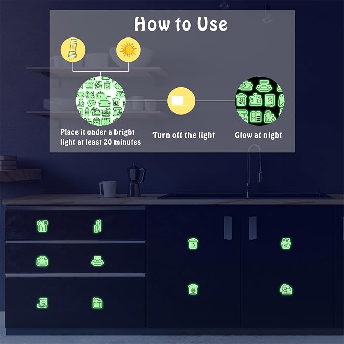52 PCS Kitchen Labels Kitchen Cabinet Glow in The Dark Decals Kitchens Closet - Image 5
