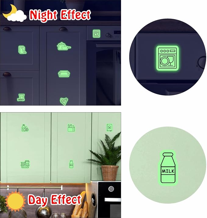 52 PCS Kitchen Labels Kitchen Cabinet Glow in The Dark Decals Kitchens Closet - Image 3