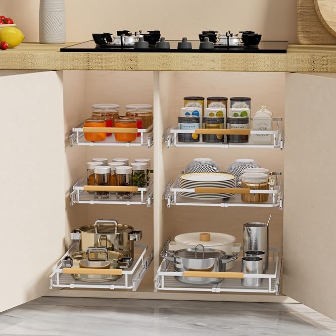 SANNO Pull Out Cabinet Organizer, Cabinet Slide Out Shelf, Pots Pans Organizers - Image 3
