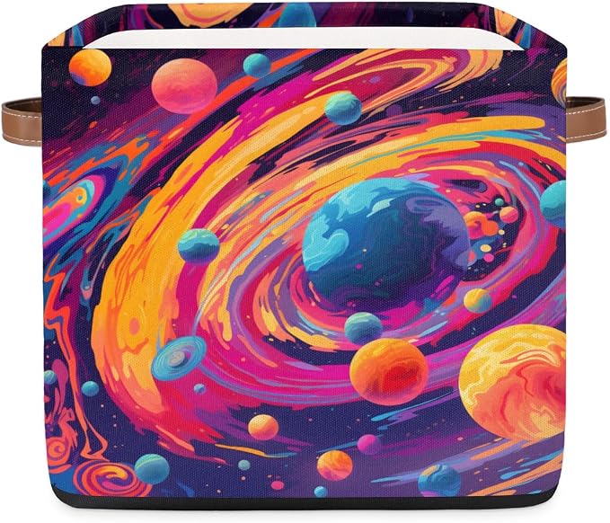 Space Planets Storage Basket 13x13x13 Inch Large Fabric Storage Box by Lakiniss