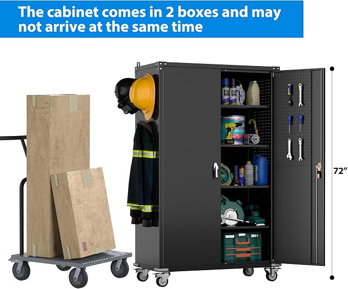 Aobabo Extra Large Garage Storage Cabinet on Wheels, Metal Storage Cabinet - Image 5