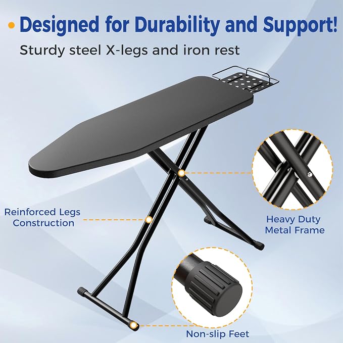 BEWISHOME Foldable Ironing Board Full Size, Height Adjustable Sturdy Iron Board - Image 7