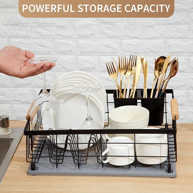Dish Drying Rack with Stone Drying Mat, Dish Drainer and Diatomaceous Earth - Image 7