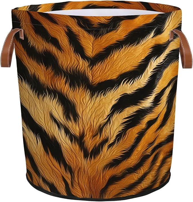 Tiger Print Laundry Hamper Waterproof Collapsible Basket by Mozaigos
