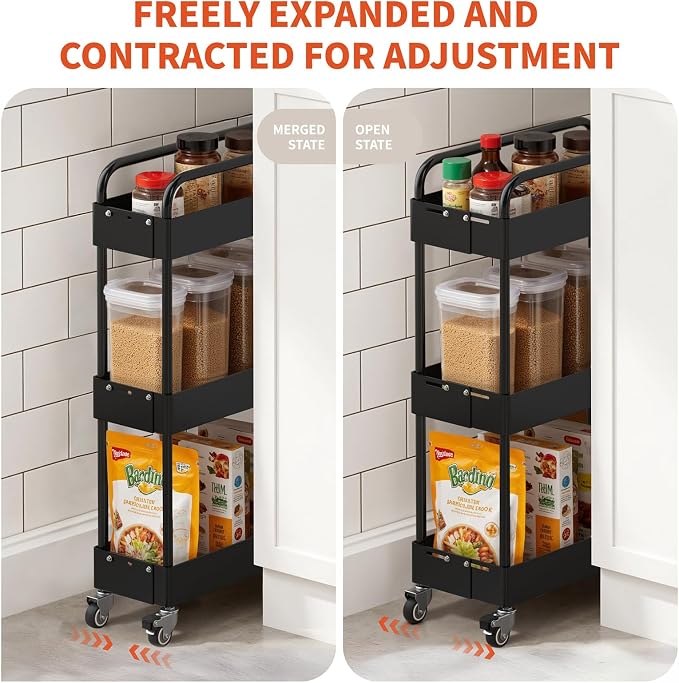 HOTEAGLE 3-Tier Rolling Cart Metal Expandable Utility Carts - Image 2