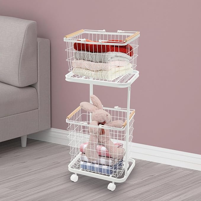 2 Tier Laundry Basket, Removable Metal Wire Laundry Cart - Image 8