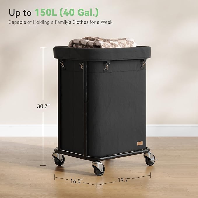 Laundry Basket with Wheels 150L/40Gal, Rolling Laundry Hamper with Steel Fram - Image 7
