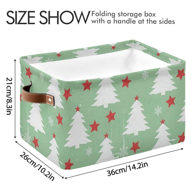 Christmas Stars Tree Green Pattern Rectangular Storage Bin Basket - Image 3