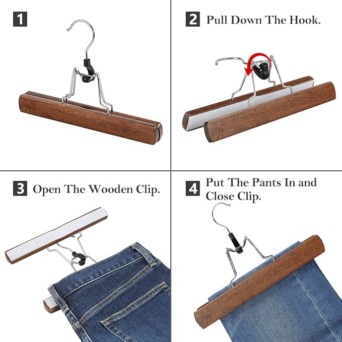 AMKUFO 12 Pack Wooden Pants Hangers - Image 5