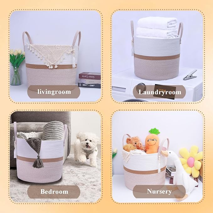 Woven Storage Basket with Handle, Nursery Hamper in Baby Nursery&Bathroom - Image 3