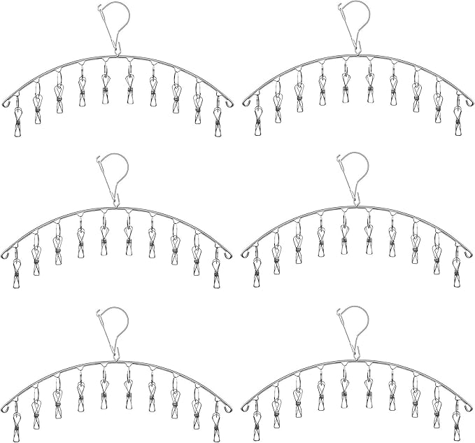 6 Pack Laundry Drying Hanger Rack, Stainless Steel Sock Underwear Peg Hanger by Skroad