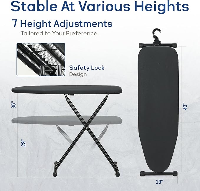 Ironing Board 43x13 with Iron Rest, RAINHOL Compact Iron Board Full Size with - Image 2