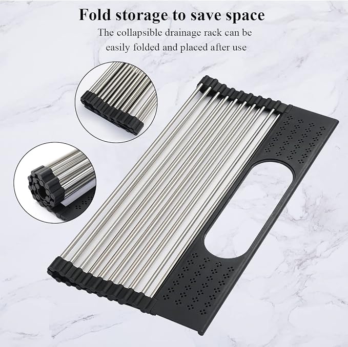 Berglander Dish Drying Rack Over The Sink, L17.5 by W 15" Rollable Stainless - Image 4