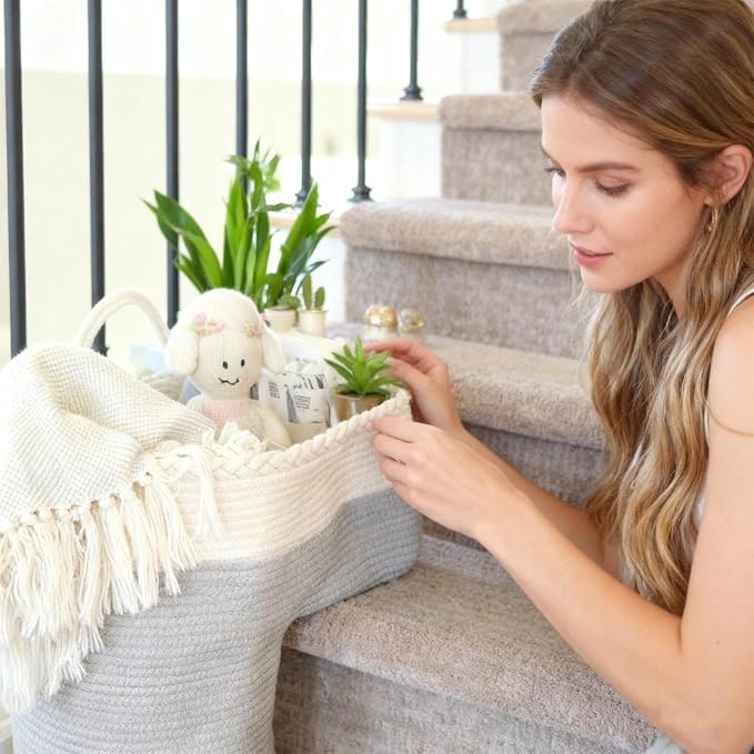 Staircase Basket – Foldable Woven Step Storage Organizer | Portable Handle L - Image 3