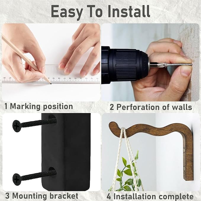 Wooden Wall Planters, Hanging Plant Hooks - Image 3