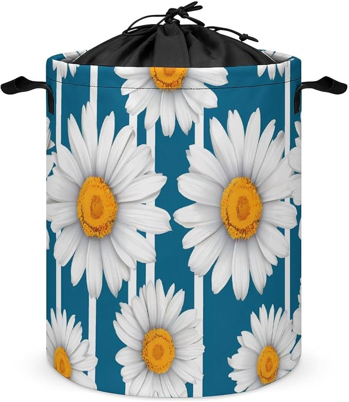 Daisy Stripes Round Laundry Bag Collapsible Storage Hamper Basket by Unknown