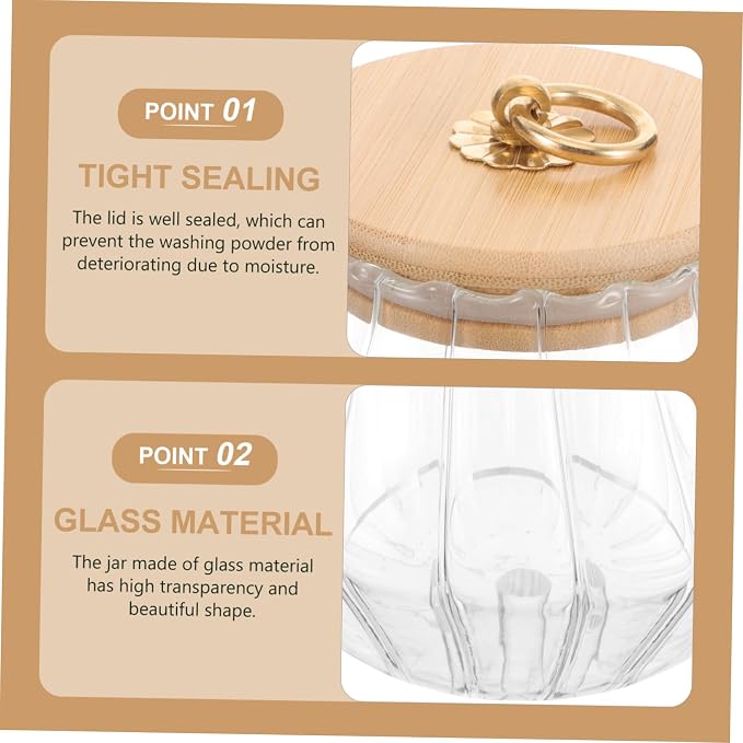 GALPADA Glass Laundry Powder Container Lid 1.5L Storage Jar - Image 9