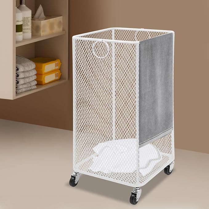 Laundry Basket with Wheels, Metal Mesh Storage Cart with Handles, Rolling Mesh - Image 3