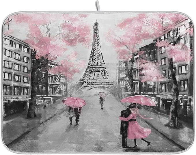 Stylish Romantic Paris Eiffel Tower Absorbent Dish Drying Mat Microfiber by Unknown