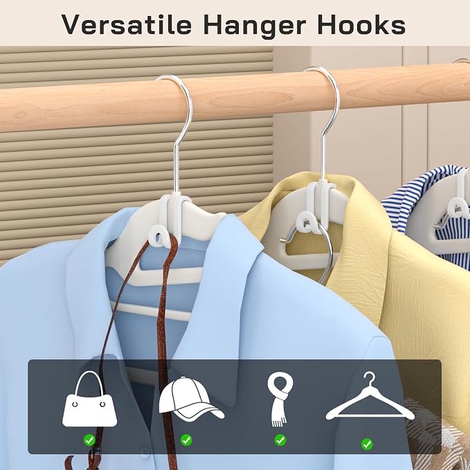 Tinfol White 60pc Clothes Hanger Connector Hooks and 20pc Hanger Clips - Image 7
