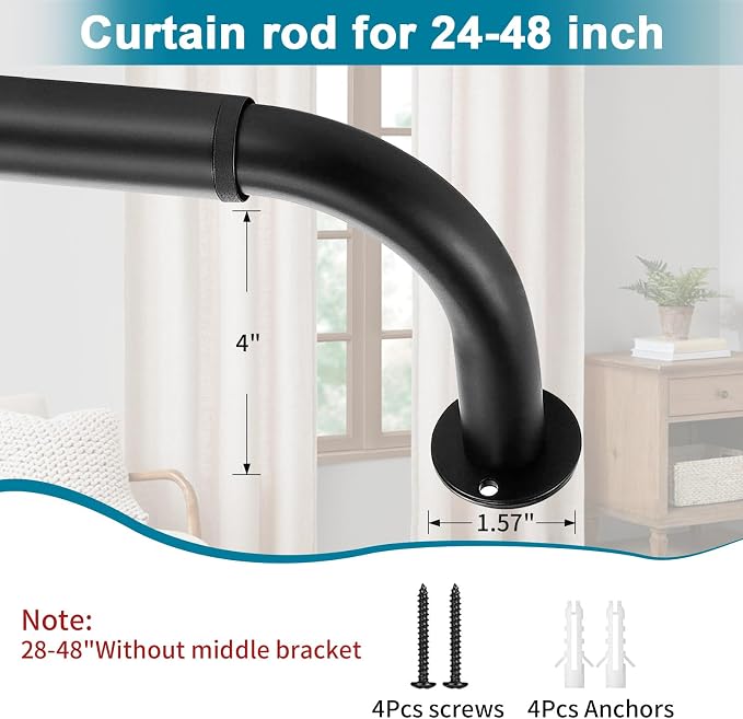 Meriville 1-Inch Diameter Wrap Around Blackout Curtain Rod, 28-Inch to 48-Inch - Image 4