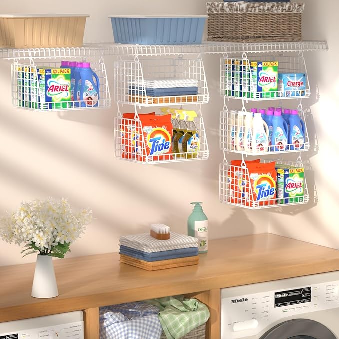 3-Pack Laundry Room Organization and Storage, Hanging Wire Basket - Image 4