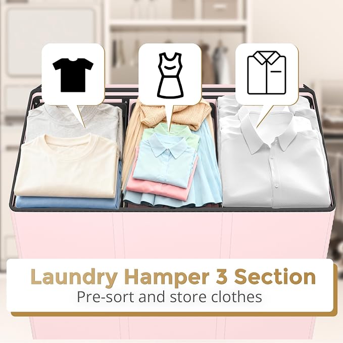 180L Laundry Hamper 3 Section, Large Laundry Basket - Image 6