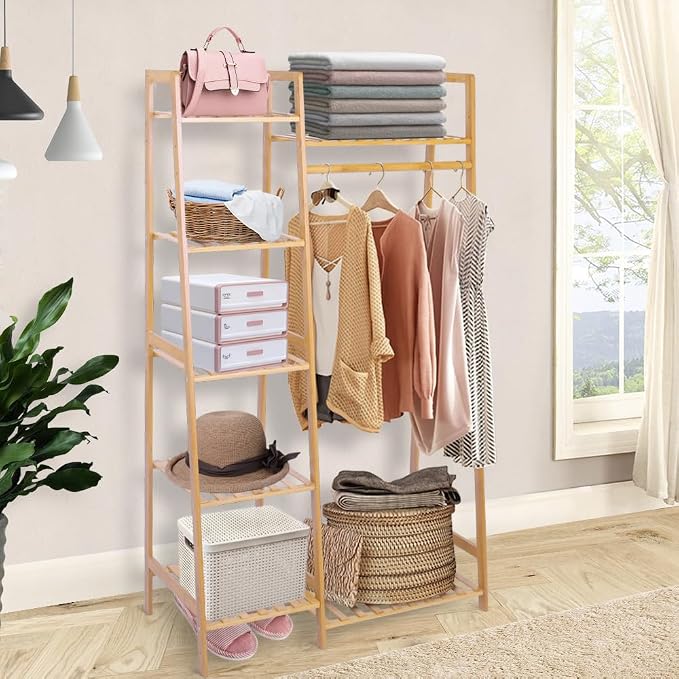 Ufine Bamboo Garment Rack 7-Tier Storage Shelves Clothes Hanging Rack, Heavy - Image 2