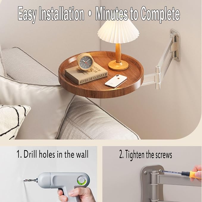 Folding Table Wall Mounted Small Round Tray, Wall Mounted Floating, - Image 6