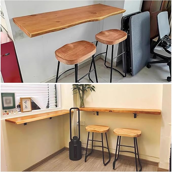 Industrial Wall Mounted Folding Bar Table Live Edge, Rustic Drop-Leaf Table - Image 3