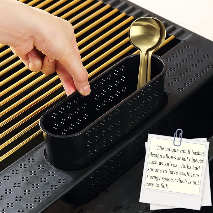 Berglander Gold Dish Drying Rack Over The Sink, L17.5*W 15" Rollable Tianium - Image 9